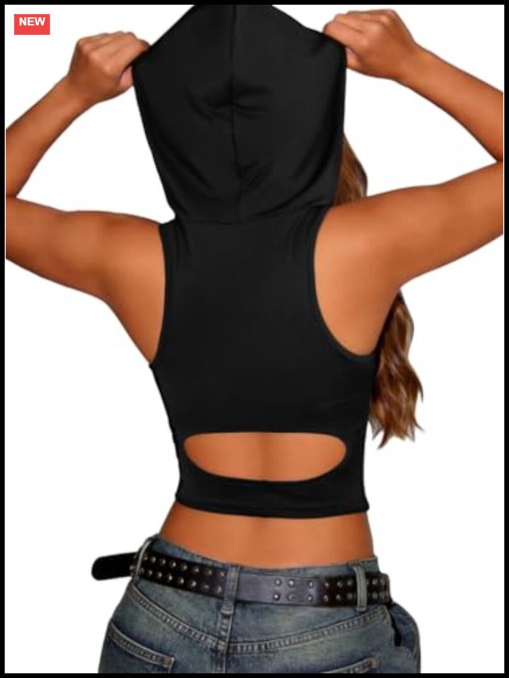 Sleeveless Hoodie Cut Out Back Crop Tank Top Rave Festival Top